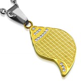 Pendentif acier 02 - Feuille jaune strass