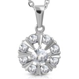 Pendentif acier 14 - Cercle deluxe zircones