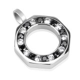 Pendentif acier 19 - Cercle zircones noirs et transprents