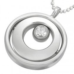 Pendentif acier 33 - Deux cercles bille strass