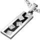 Pendentif acier 34 - Plaque strass ligne noire