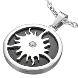 Pendentif acier 40 - Cercle noir soleil