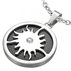 Pendentif acier 40 - Cercle noir soleil