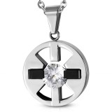 Pendentif acier 44 - Rond zircone