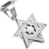 Pendentif acier 68 - étoile de David strass