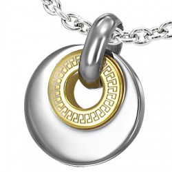 Pendentif acier 69 - Lignes Grecques fond jaune