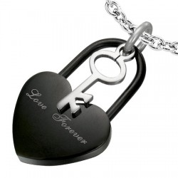 Pendentif acier 71 - Cadenas noir et clé
