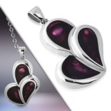 Pendentif acier 91 - Trois coeurs lilas