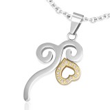 Pendentif acier 98 - tige feuille et coeur