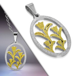 Pendentif acier 101 - Fleurs jaunes dans cercle