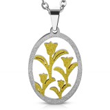 Pendentif acier 101 - Fleurs jaunes dans cercle