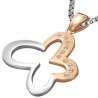 Pendentif acier 106 - Papillon rose et gris