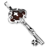 Pendentif acier 107 - Clé avec bois A