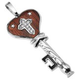 Pendentif acier 108 - Clé avec bois B