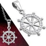 Pendentif acier 110 - Gouvernail avec strass