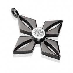 Pendentif acier 112 - étoile noire centre strass