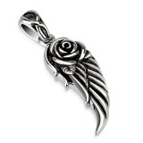 Pendentif acier 118 - Aile avec rose