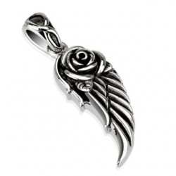 Pendentif acier 118 - Aile avec rose