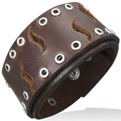 Bracelet de force 70 - Marron avec encoches et ronds creux