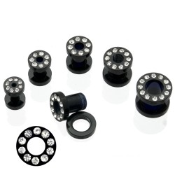 Tunnel dévissable acier PVD noir multistrass