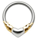 Piercing anneau 1,6mm 42 - Coeur flammes jaunes