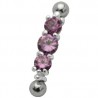 Piercing micro-barbell 38 - Trois strass lilas