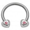 Piercing fer à cheval 35 - Coeurs strass roses