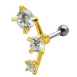 Piercing hélix 28 - Trois strass plaqué-or