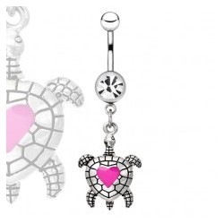Piercing nombril tortue avec coeur rose (106)