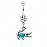 Piercing nombril petit crocodile gem bleu-clair (98)