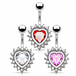 Piercing nombril coeur 21 - Entouré de zircones ronds