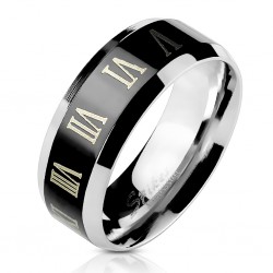 Bague PVD 37 - Chiffres romains sur bande noire