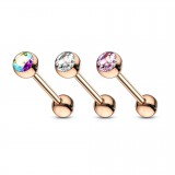 Piercing pour langue PVD 04 - Rose avec strass
