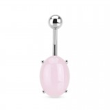 Piercing nombril pierre semi-précieuse 11 - Quartz rose ovale