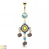 Piercing nombril vintage multicolore feuilles pendantes (D148)