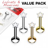 Lot de piercings micro-labrets 04 - PVD cristal étoile