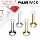 Lot de piercings micro-labrets 02 - PVD cristal carré