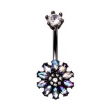 Piercing nombril fleur 08 - Black cristaux auroras