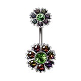 Piercing nombril fleur 17 - Cristaux verts et auroras