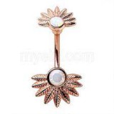 Piercing nombril feuilles de palmier haut et bas rose (D80)