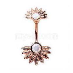 Piercing nombril feuilles de palmier haut et bas rose (D80)