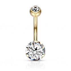 Piercing nombril plaqué-or 70 - Double zircone transparent