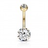 Piercing nombril plaqué or Double zircone transparent (70)