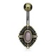 Piercing nombril vintage ovale bronze avec quartz rose (D47)