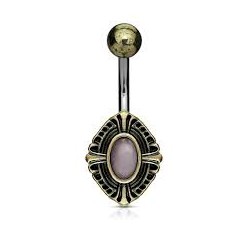 Piercing nombril vintage oval bronze avec pierre (D47)