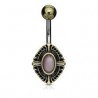 Piercing nombril vintage ovale bronze avec quartz rose (D47)