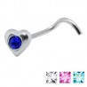 Piercing nez screw 0.5mm 18 - Coeur courbe strass