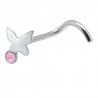 Piercing nez screw 0.5mm 68 - Papillon strass rose