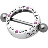 Piercing téton cercle tribal strass rose (12)