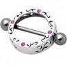 Piercing téton cercle tribal strass rose (12)
